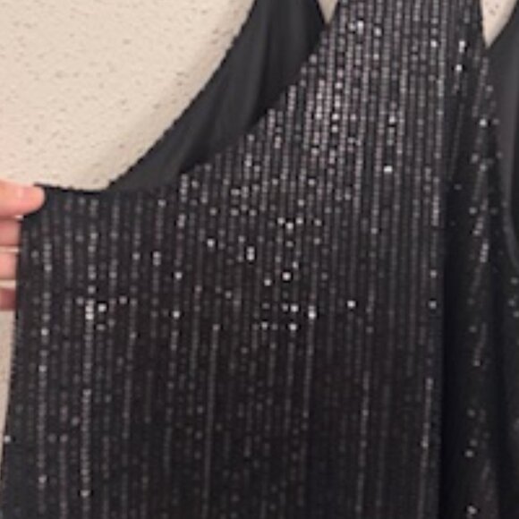 Top de Lentejuelas Negro con Escote en V (Black Sequin V-Neck Sleeveless Top) - Picture 5 of 8